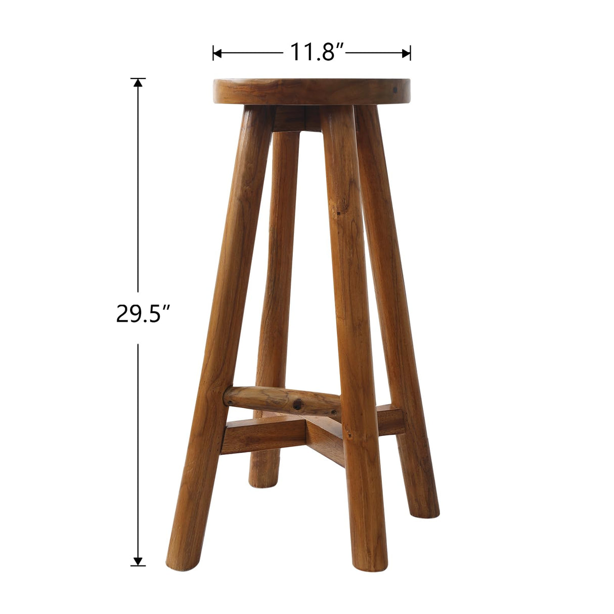 Bar Stool with Round Seat for Kitchen Island Counter, Solid Teak Wood Barstool