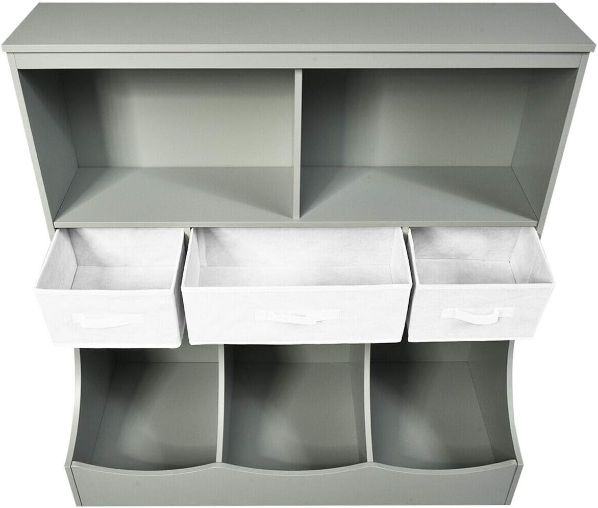 3-Tier Kids Bookcase Toddler Storage Organizer Cabinet Shelf w/ 8 Compartment