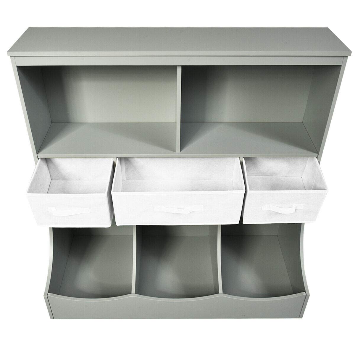 3-Tier Kids Bookcase Toddler Storage Organizer Cabinet Shelf w/ 8 Compartment