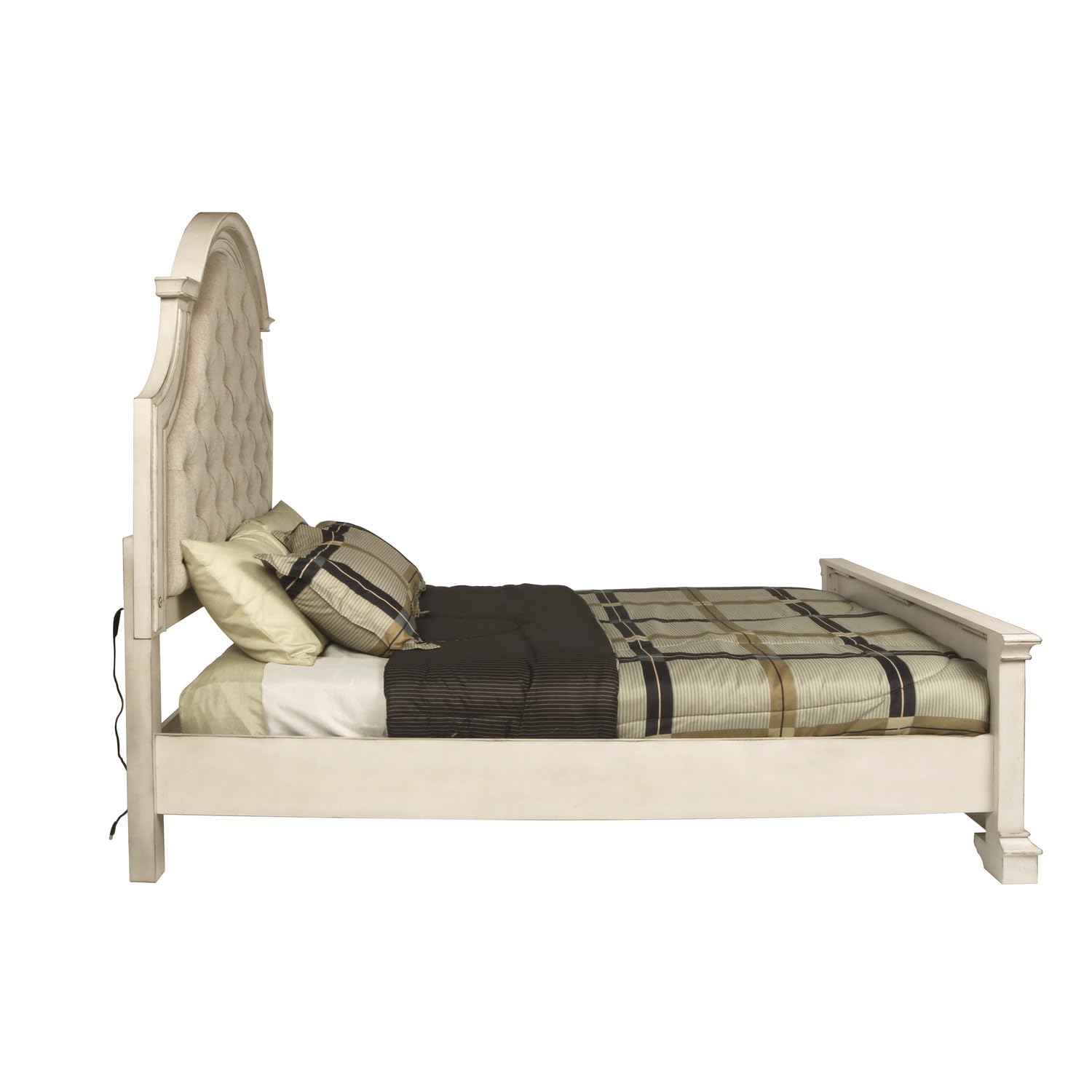 Anastasia Solid Wood Queen Bed - Antique White Finish