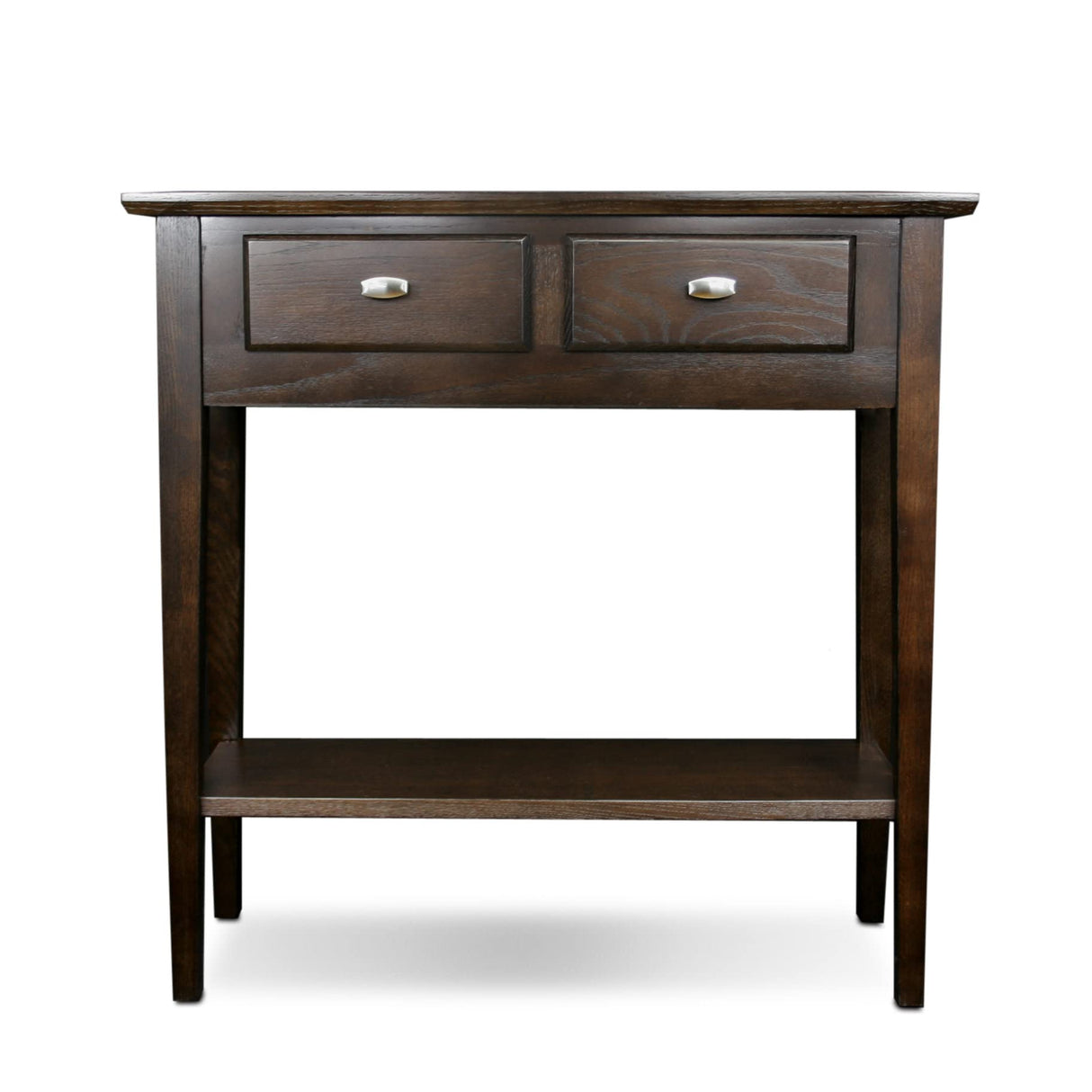 10075-CH Two Drawer Sofa Table Hall Console with Shelf, Chocolate Oak, 11 in x 30