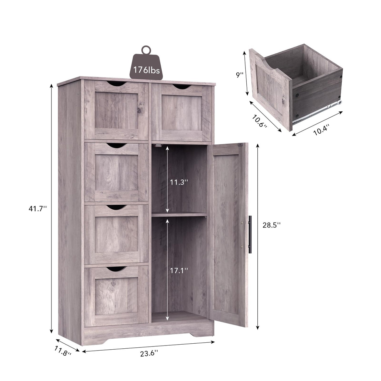 Bathroom Storage Cabinet with Storage Drawers & Door, Entryway Cupboard Pantry Cabinet with 5 Drawers 1 Cabinet 1 Shelf,