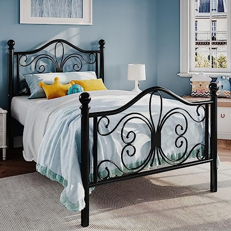 Twin Size Bed Frame for Kids,Metal Bed Frame with Butterfly Pattern Design Headboard