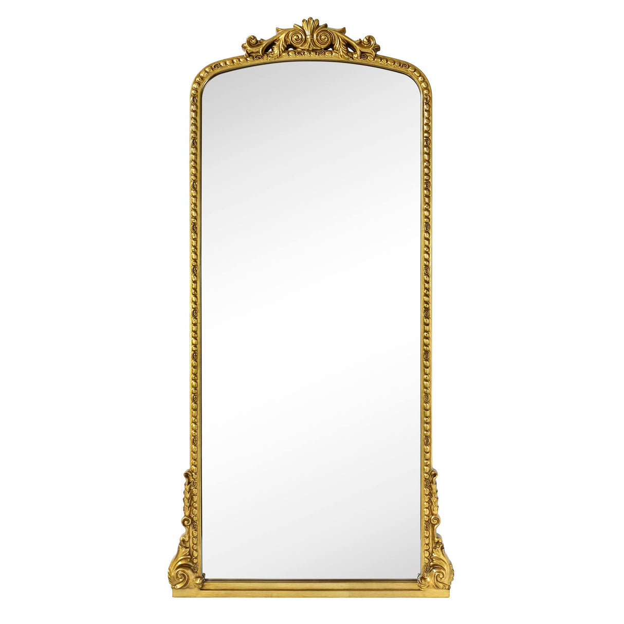 Traditional Ornate Floor Mirror Gold Arched Framed Full Length Wall Mirror Baroque Inspired Full Body Mirror