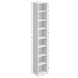 Tall Narrow Bookshelf 8 Tiers, Compact Corner Bookcase, Easy to Match for Living Room