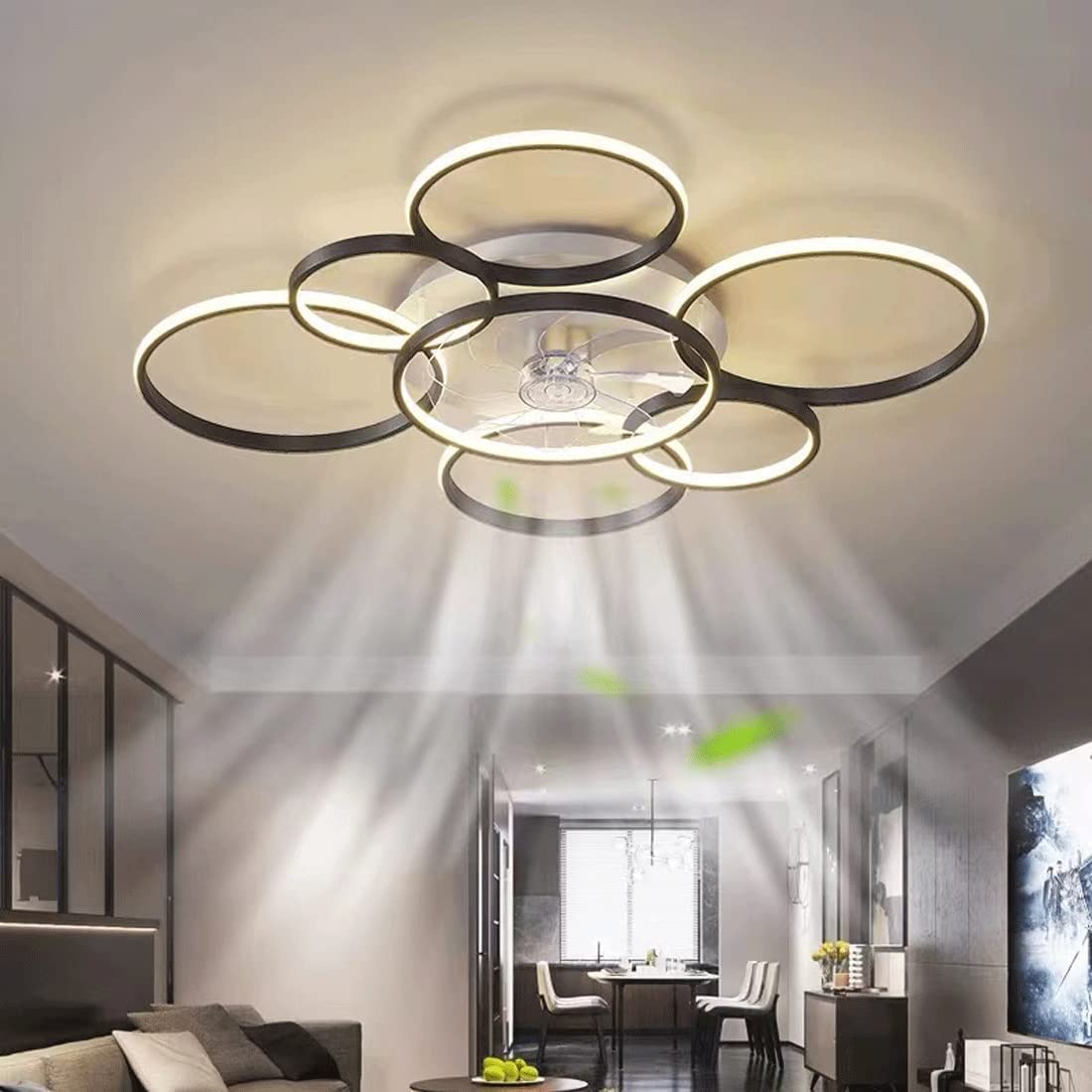 SNOWUNDER 41" Modern Ceiling Fan with Light, Flush Mount Celing Fan with Led Light and Remote Control for Living Room，Tri-Color Light 6-Speed Wind