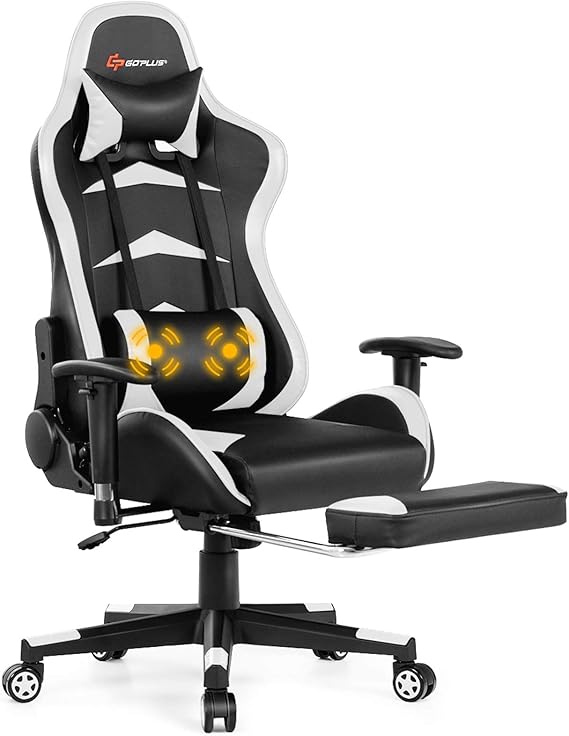 Massage Gaming Chair with Footrest - Ergonomic Reclining Office Chair