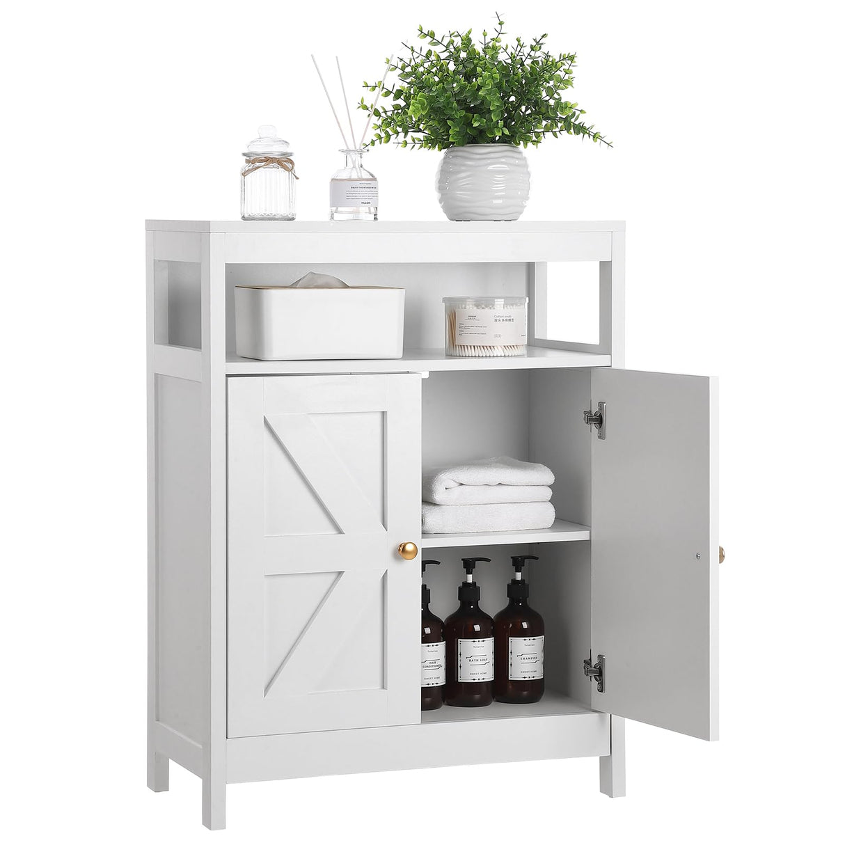 Bathroom Floor Cabinet, White Storage Cabinet with Doors and Drawers, Freestanding
