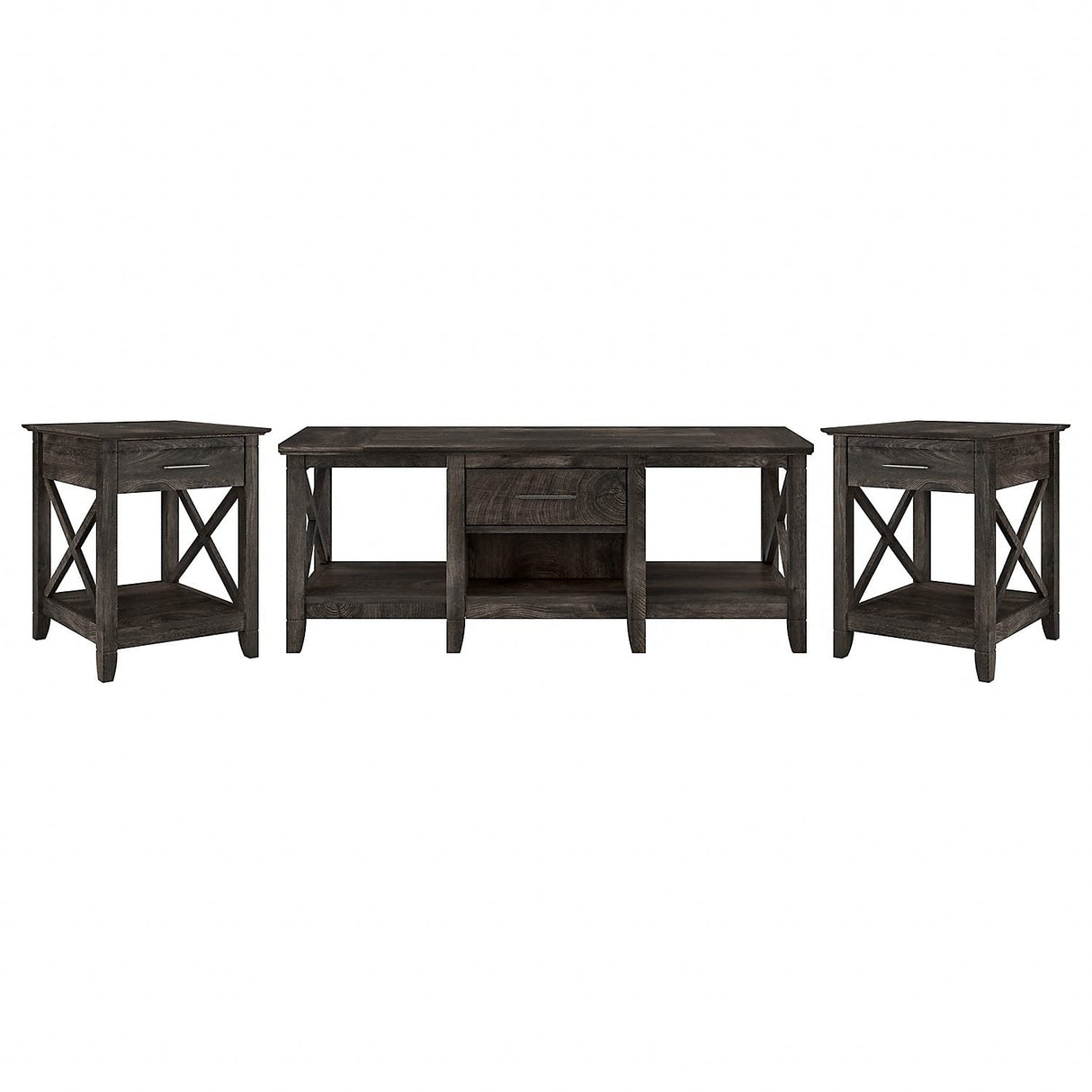 Key West Coffee Table with 2 End Tables, Dark Gray Hickory (KWS023GH)