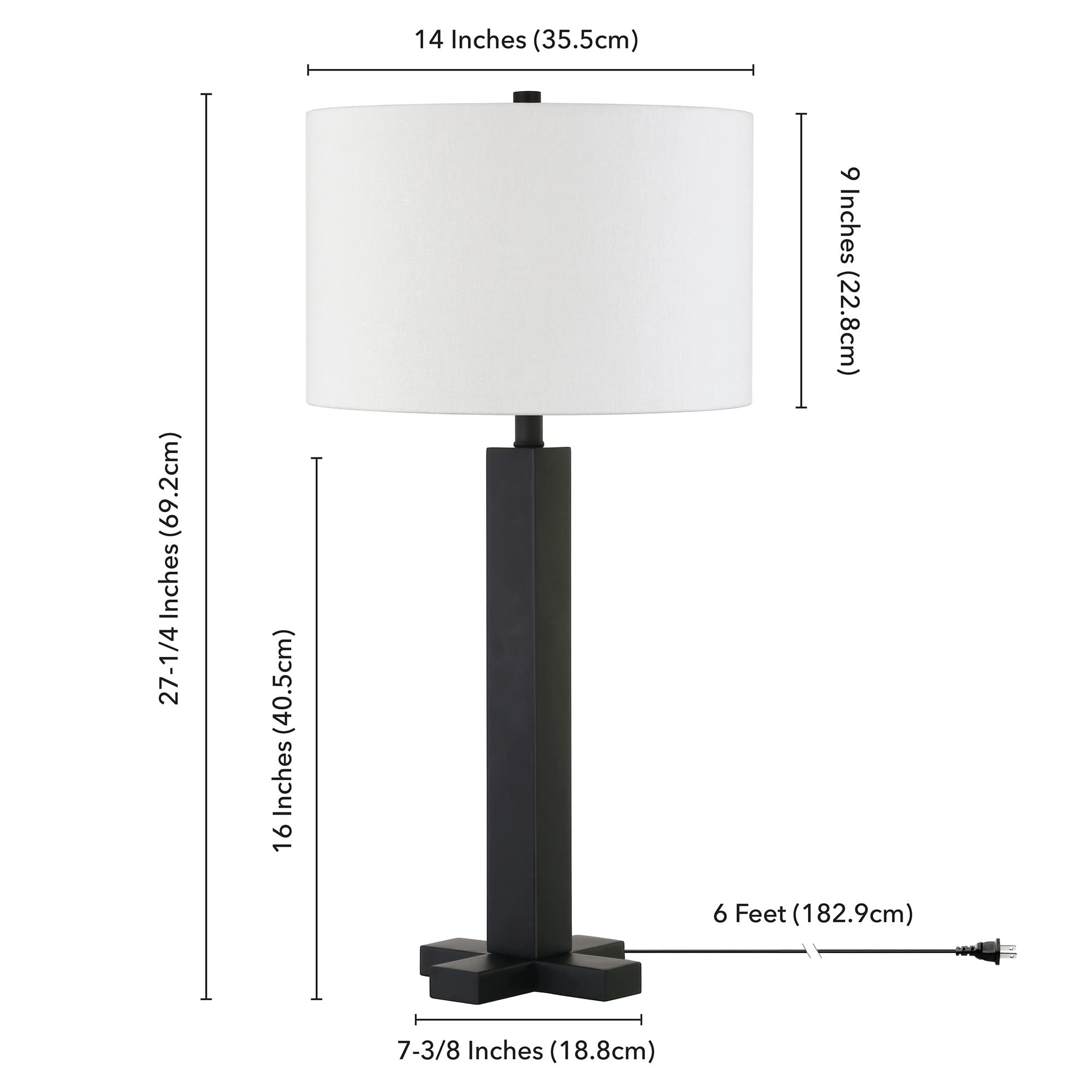 27.25" Tall Table Lamp with Fabric Shade in Blackened Bronze/White