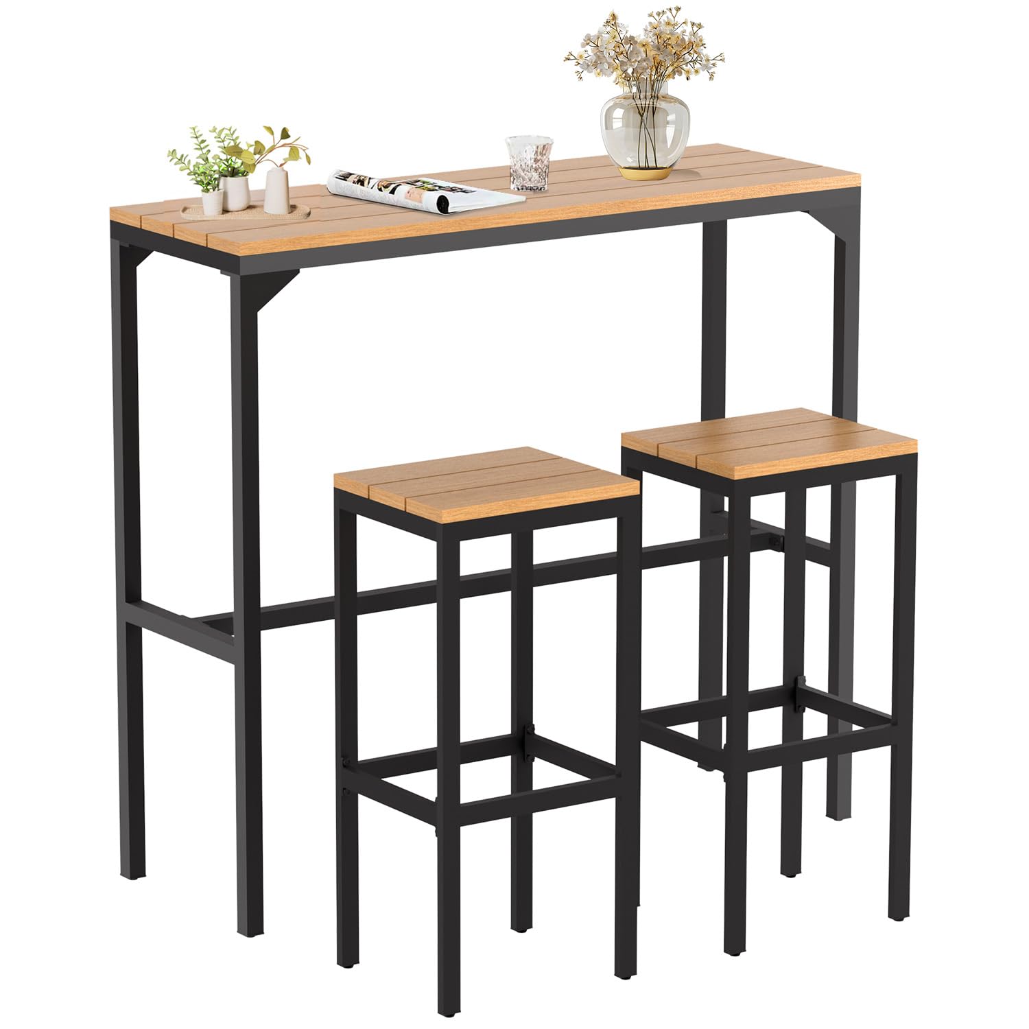 3-Piece Outdoor Bar Set, Patio Bar Height Table and Chairs Set