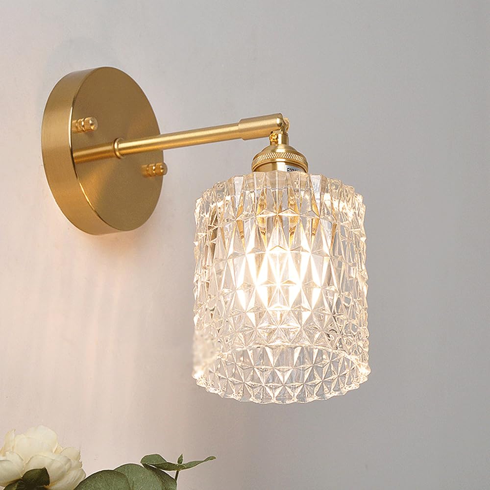 Round Glass Lamp Shade Retro Brass Wall Lights Modern Nordic Golden Crystal Vanity Lights Minimalist Bathroom Mirror Lights Bedroom Stairs Living Room Interior Decoration Wall Lights