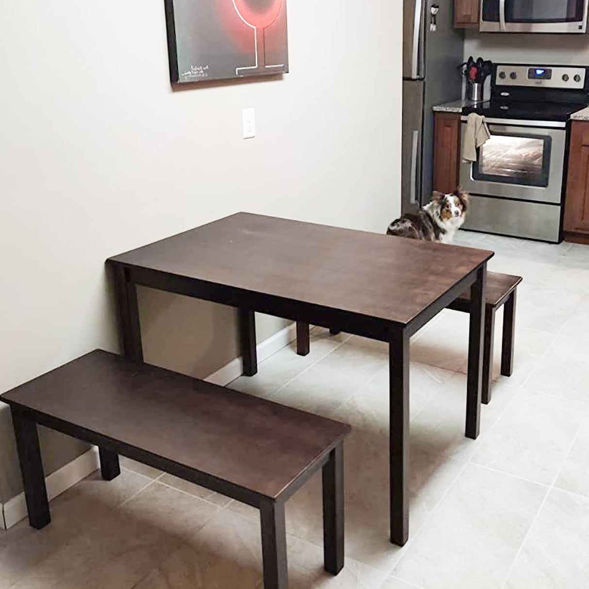 Dining Table with 2 Benches Space Saving Dining Table Set Kitchen and Dining Room 3