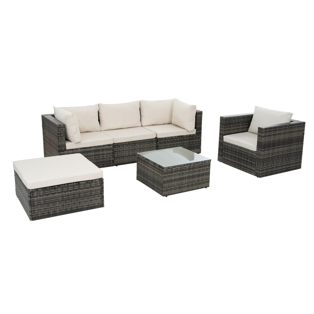 Patio Furniture Set: Outdoor Wicker Lounge Chairs - 6 Pieces with Tempered Glass Coffee