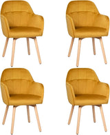 Modern Velvet Arm Dining Chairs Set of 2, Cute Chairs w/Solid Wood, Non-Slip Foot Pads