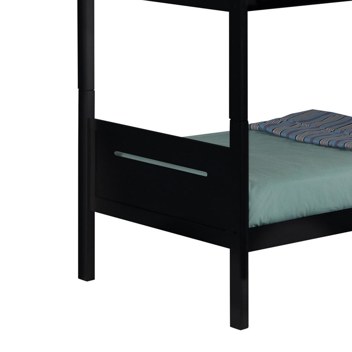 Benjara Amey Wood Twin Bunk Bed with Angled Ladder, Guardrail, Slat Kit, Black