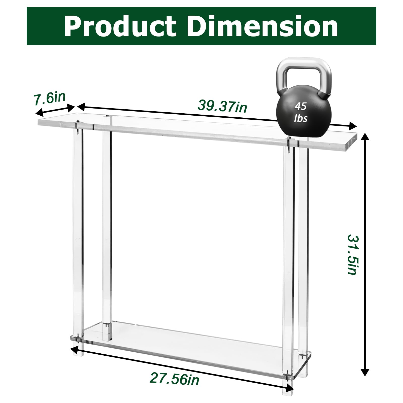 Acrylic Console Table 39.4" W x 31.5" H - Clear Narrow Entryway Table