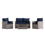 Aransas Series 4 Piece Light Gray Patio Set with Navy Back Pillows and Seat Cushions