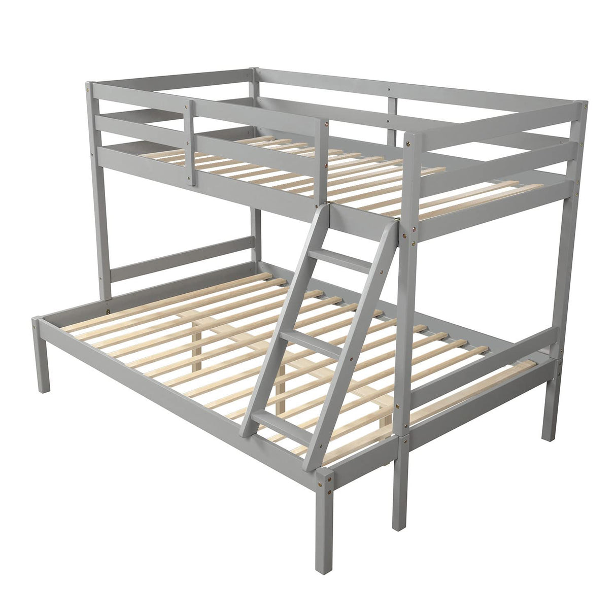 Twin Over Full Bunk Bed,Solid Pinewood Bedframe w/Safety Guardrails and Ladder