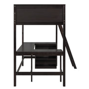 Twin Size, Wood Twin Loft Bed with Desk and Shelves, Loft Bed Twin for Teens and Adults,