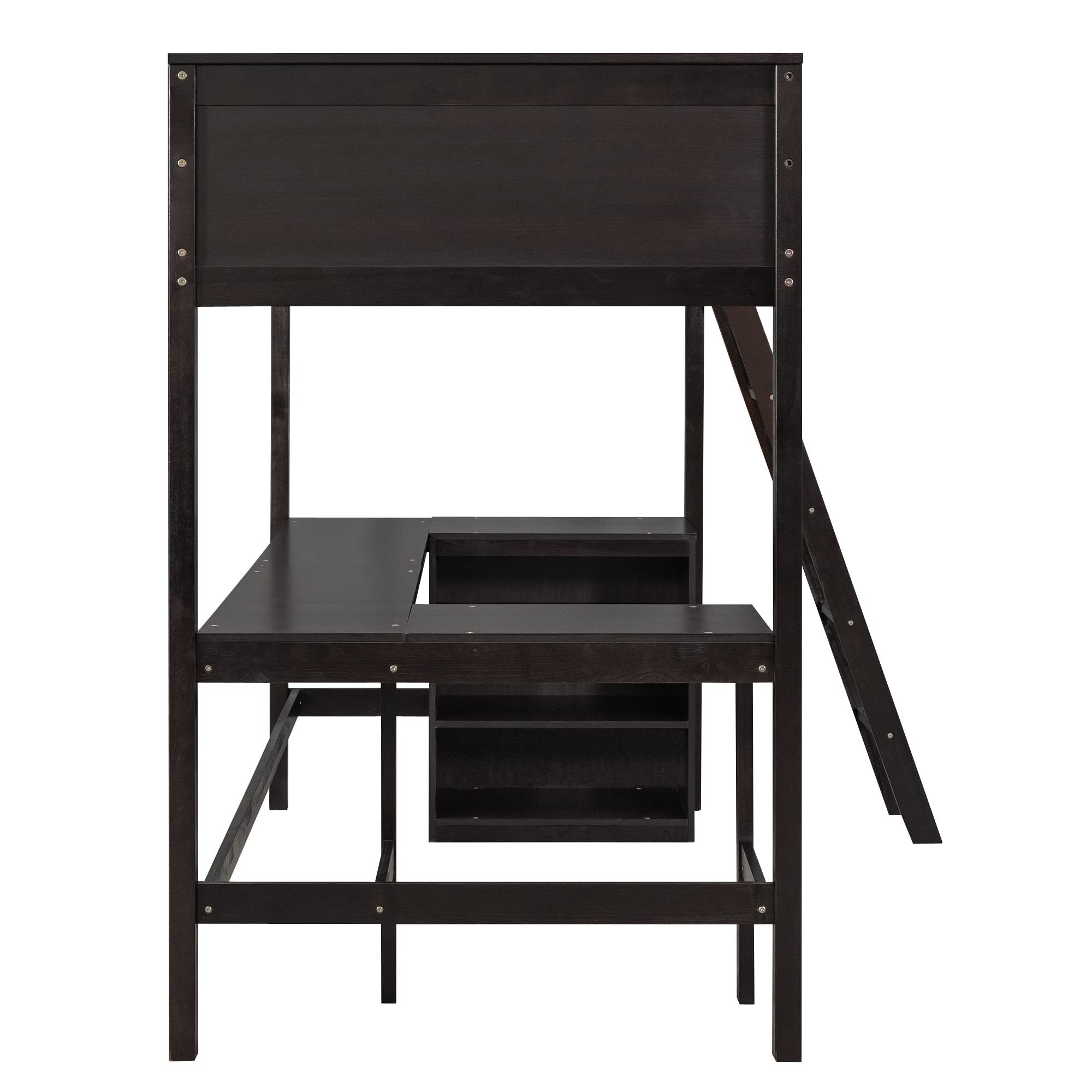 Twin Size, Wood Twin Loft Bed with Desk and Shelves, Loft Bed Twin for Teens and Adults,