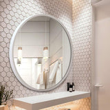 Wall-Mounted Mirror Round White Wooden Frame 3mm HD Mirror Bathroom Makeup