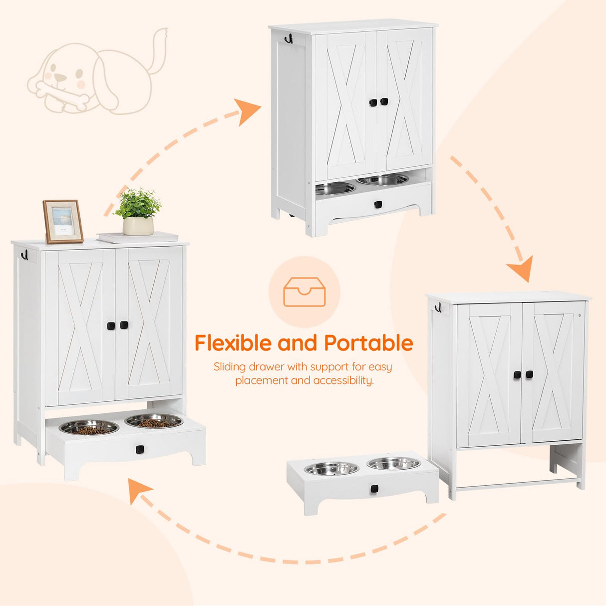 Elevated Dog Feeding Station with Storage Cabinet
