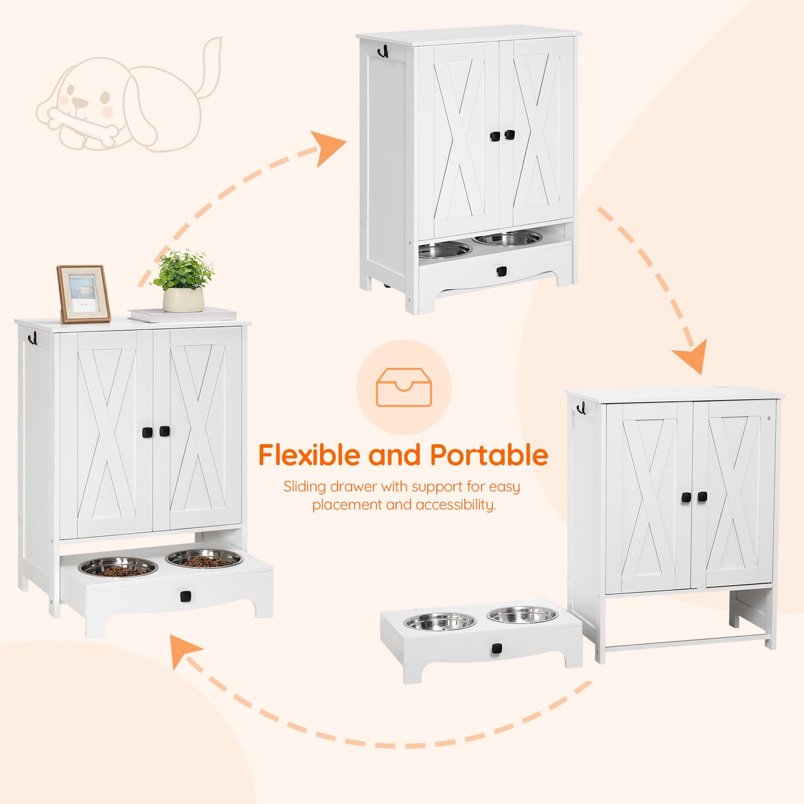 Elevated Dog Feeding Station with Storage Cabinet