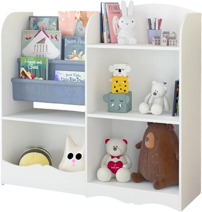 Toy Storage Organizer, Bookcase Display Stand, Multifunctional 4 Tier Wooden Kids Book