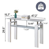 Wood Legs Modern Console Tables for Entryway Living Room Glass Narrow Console Table