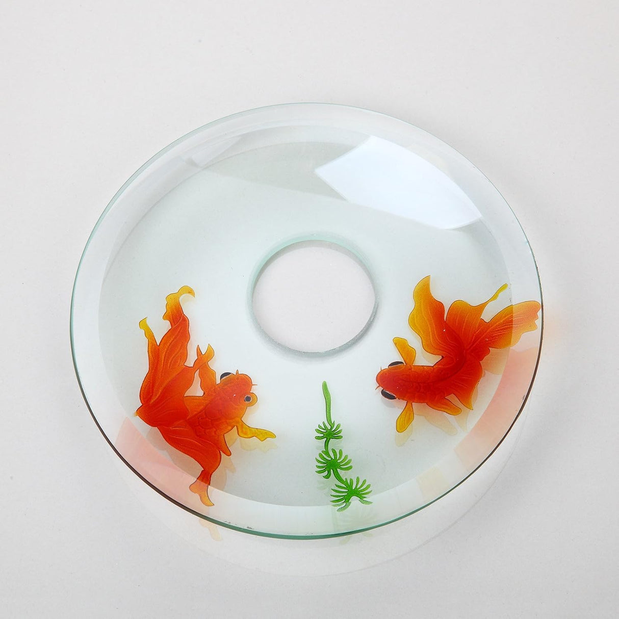 Clear Bathroom Sink Hand Painting Gold Fish Tempered Glass Vessel Sink Basin