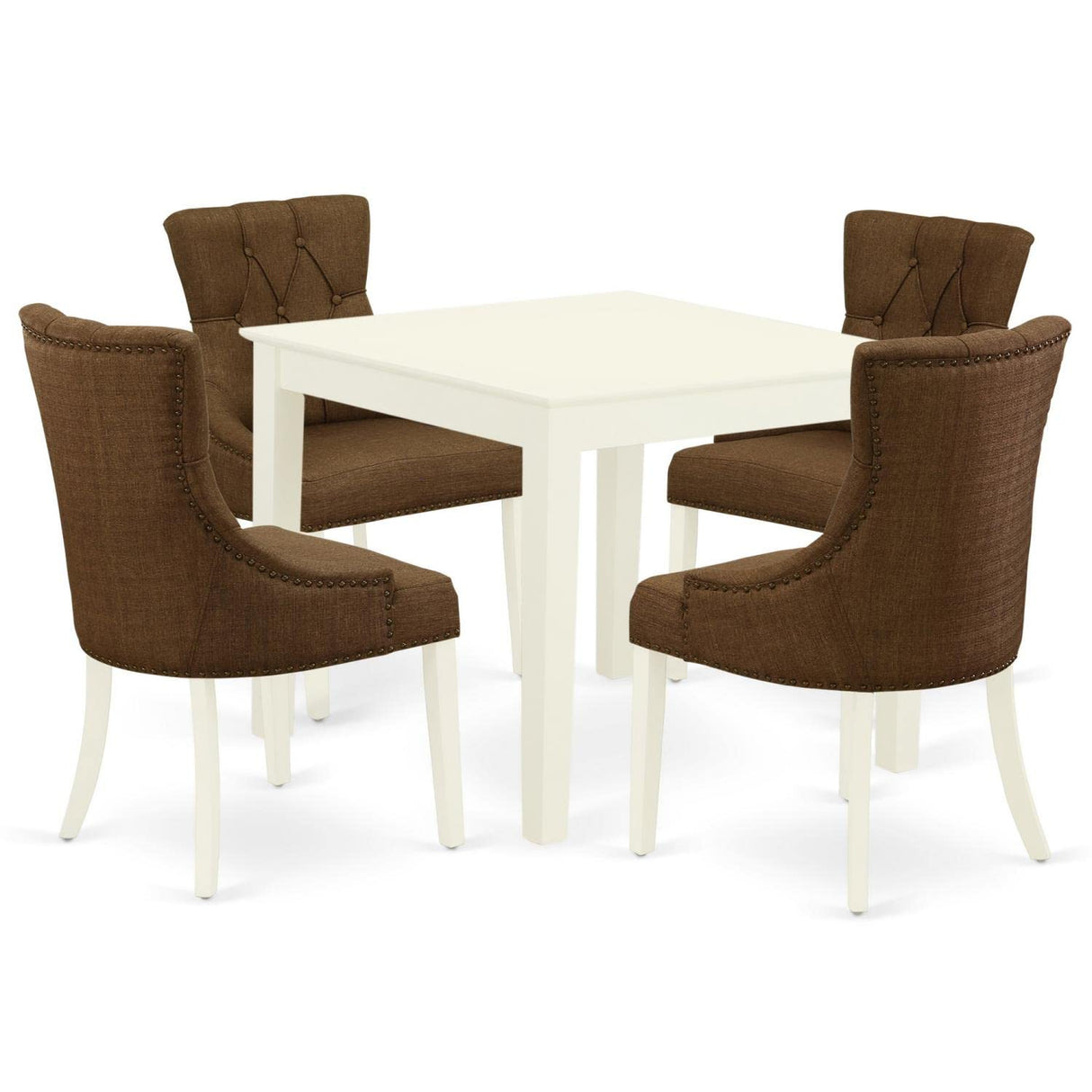 5 Piece Dinette Set for 4 Includes a Square Dining Room Table and 4 Brown Linen Linen