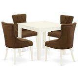 5 Piece Dinette Set for 4 Includes a Square Dining Room Table and 4 Brown Linen Linen