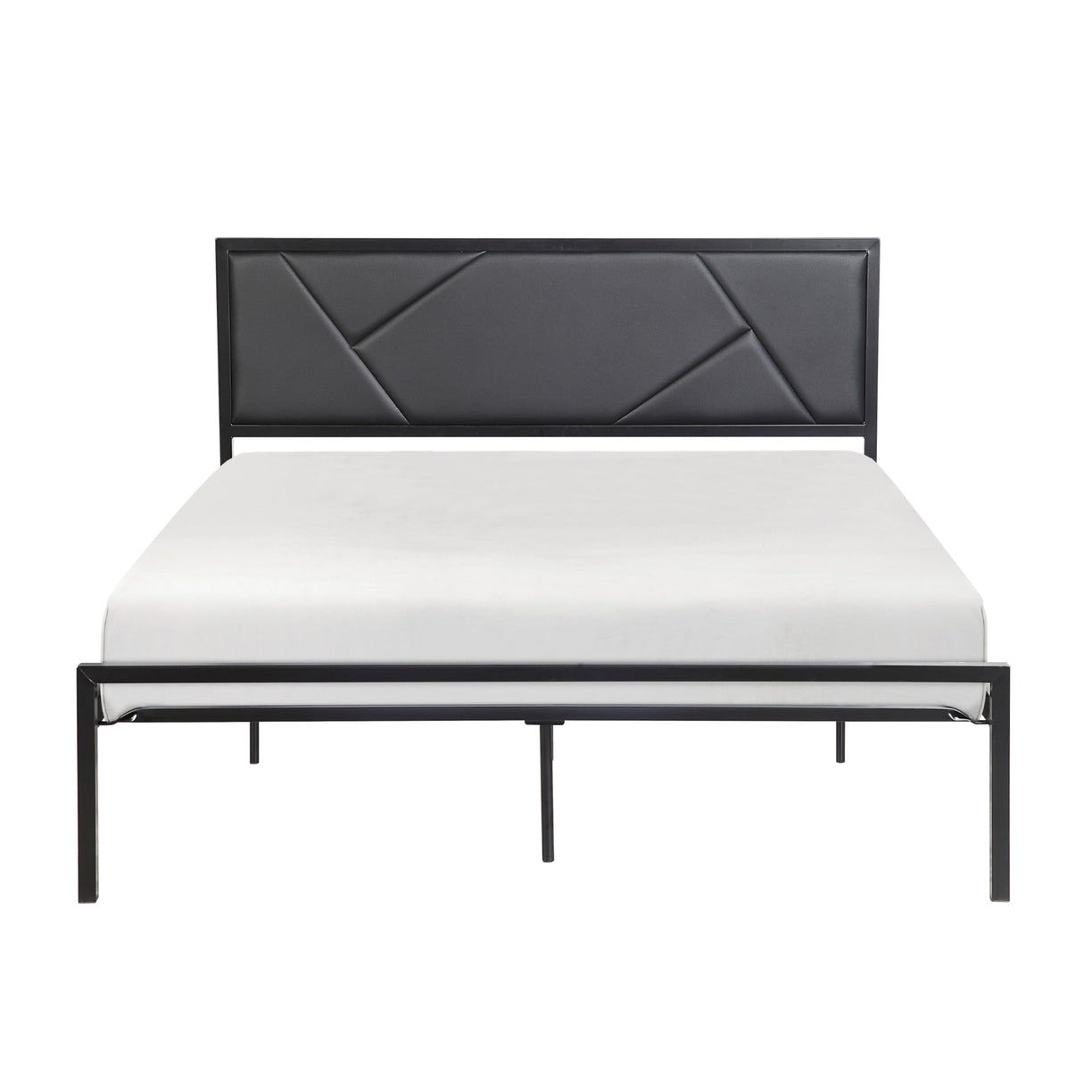 Nick Full Size Platform Bed, Faux Leather Upholstered Headboard, Black and Gray
