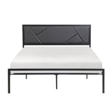 Nick Full Size Platform Bed, Faux Leather Upholstered Headboard, Black and Gray