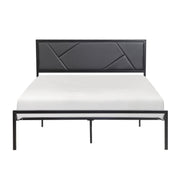 Nick Full Size Platform Bed, Faux Leather Upholstered Headboard, Black and Gray
