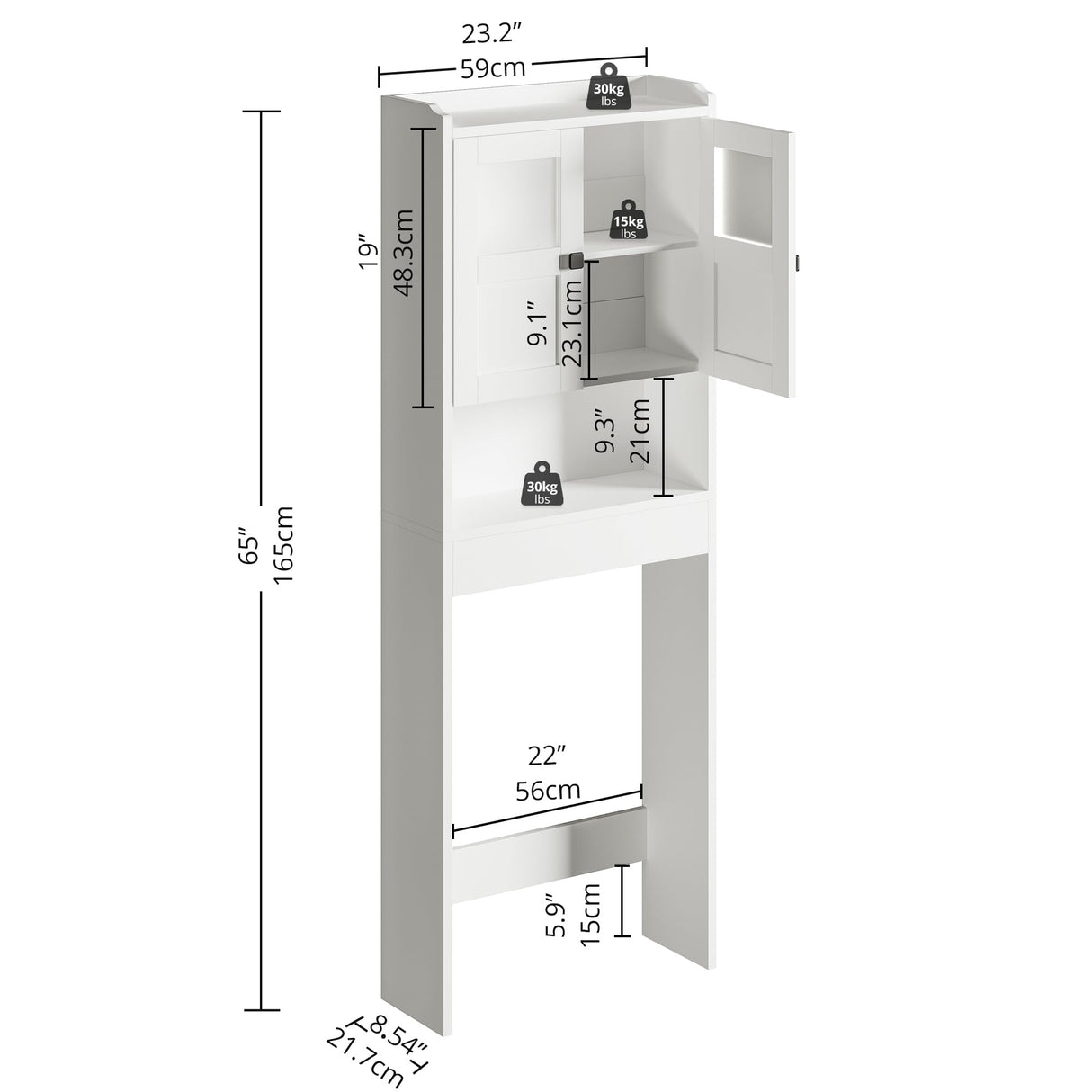 Over The Toilet Storage Cabinet with Double Doors, 4 Tier Bathroom Organizer Rack Space Saver