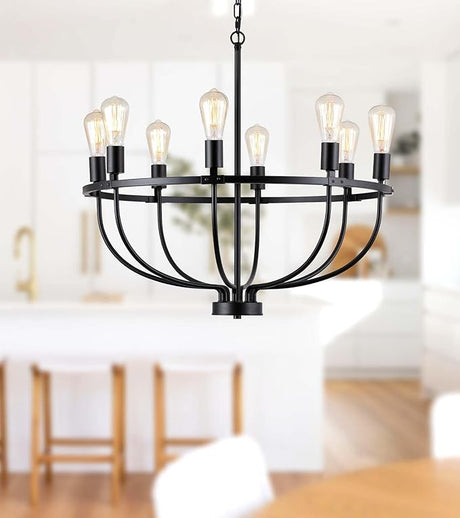 Large Farmhouse Wagon Wheel Chandelier,Black Industrial Round 12 Lights Dining Room