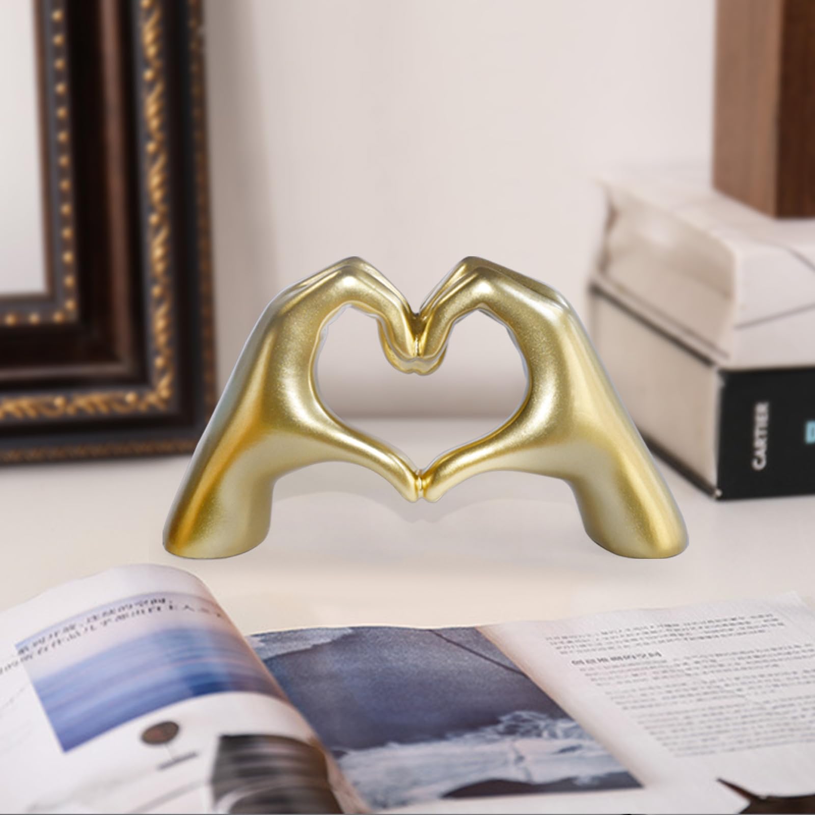 Gold Decor,Heart Hands Sculpture for Living Room Decor,Love Finger Modern Statue