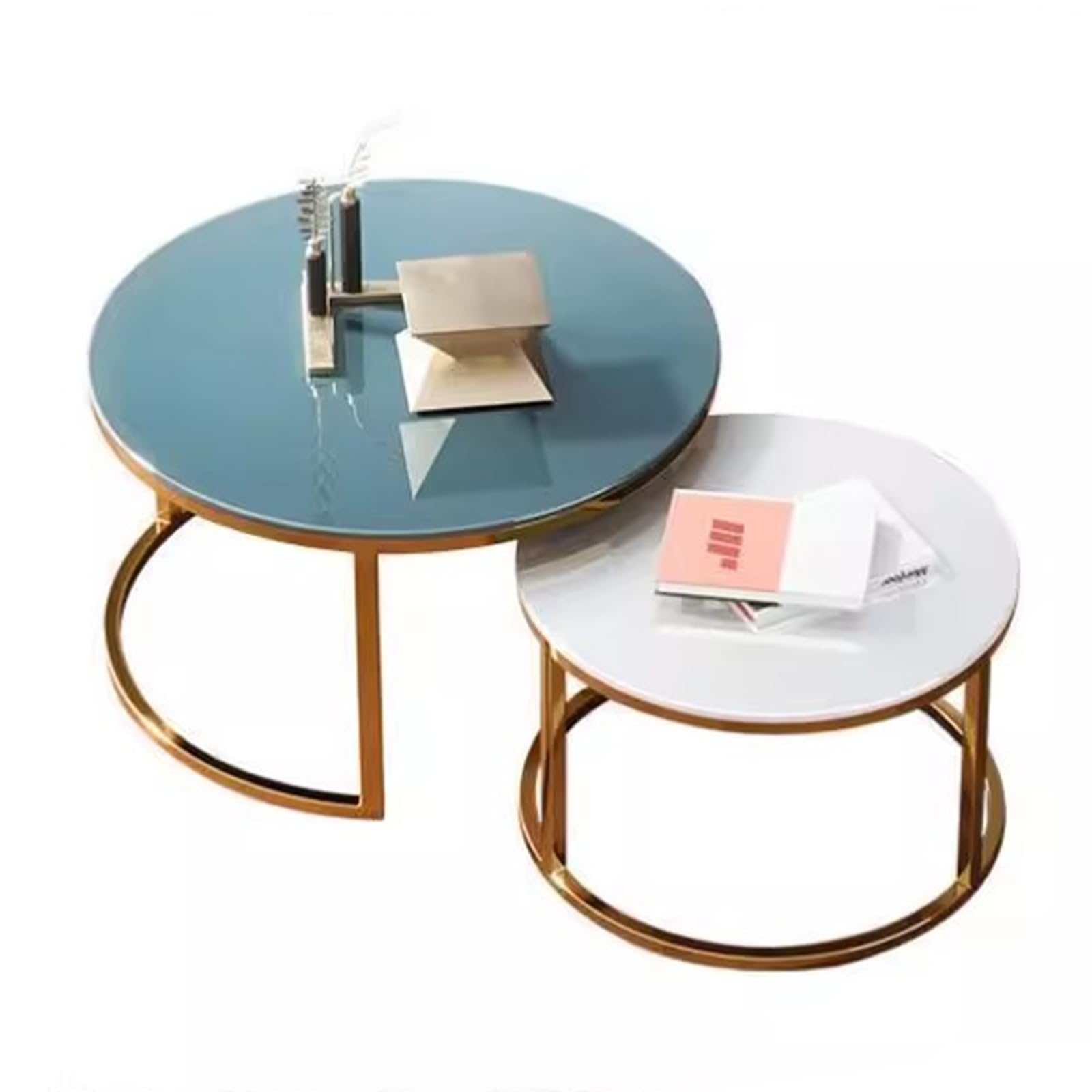 Color Tempered Glass Nesting Coffee Table Set of 2,Modern Round Side Tables