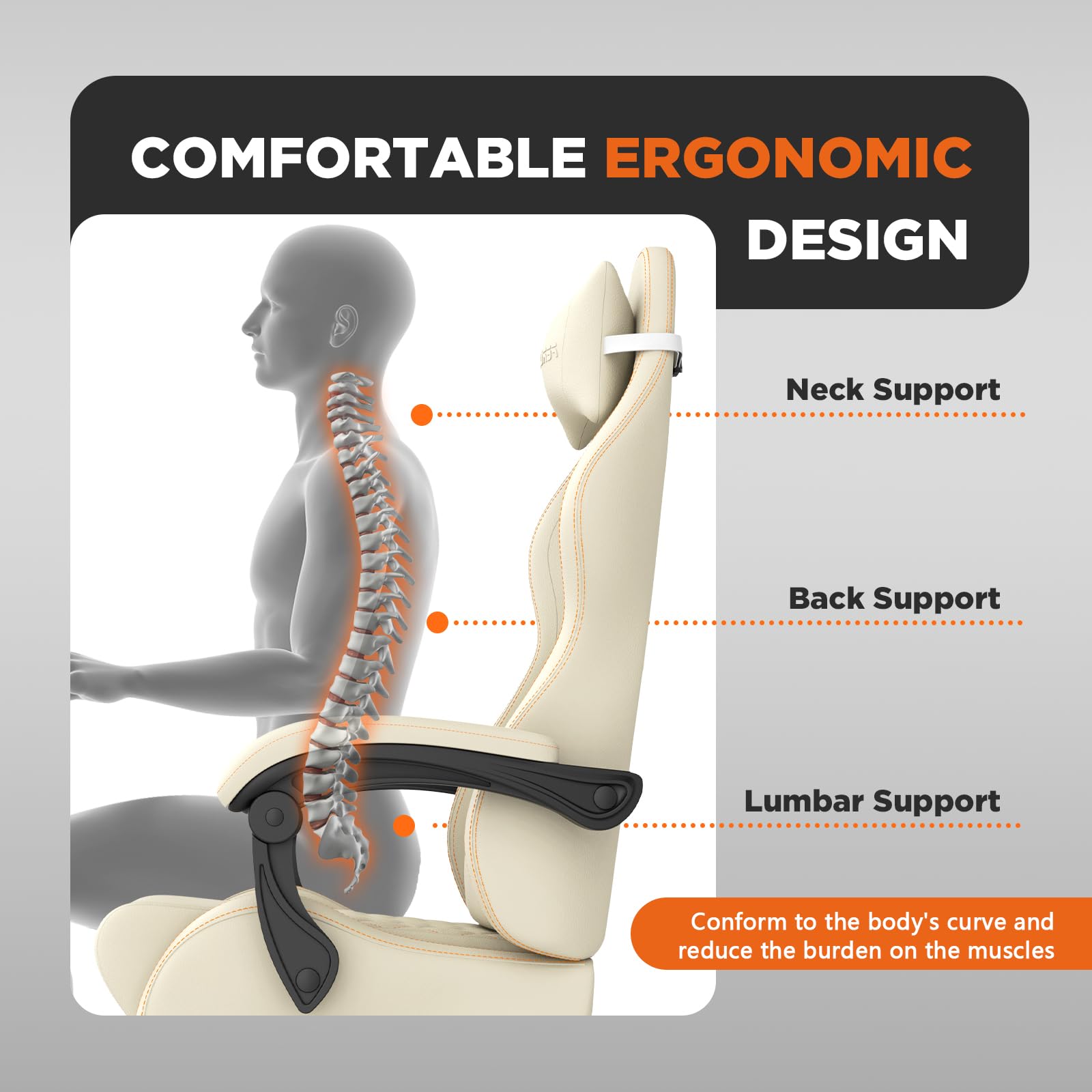 Vintage PU Leather Gaming Chair, Ergonomic Gamer Chair with Massage