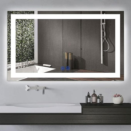 55 x 36 Inch LED Bathroom Backlit Mirror, Dimmable Lighted Bathroom Vanity Mirror