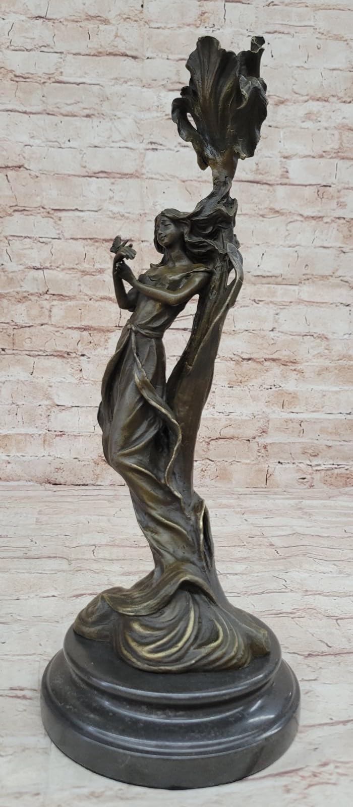 Handcrafted Marble Base Bronze Candelabra - Wood Nymph Statue Figurine Artwork Decorative Gift Deal by Classy Finery