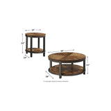 Roybeck Rustic Round 3-Piece Table Set, Includes 1 Coffee Table and 2 End Tables