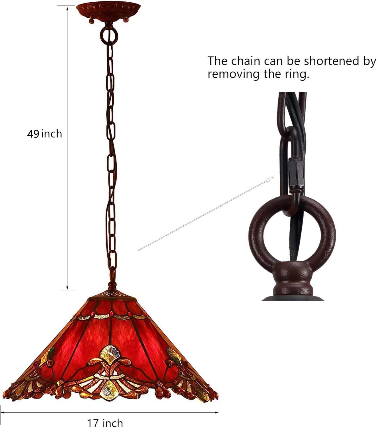 Baroque Tiffany Style Stained Glass Pendant Light - 17 Inch Red Handmade Shade