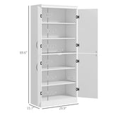 HOMCOM 70" Kitchen Pantry Cabinet, Freestanding Storage Cabinet with 4 Doors and 2 Adjustable Shelves for Dining Room, White