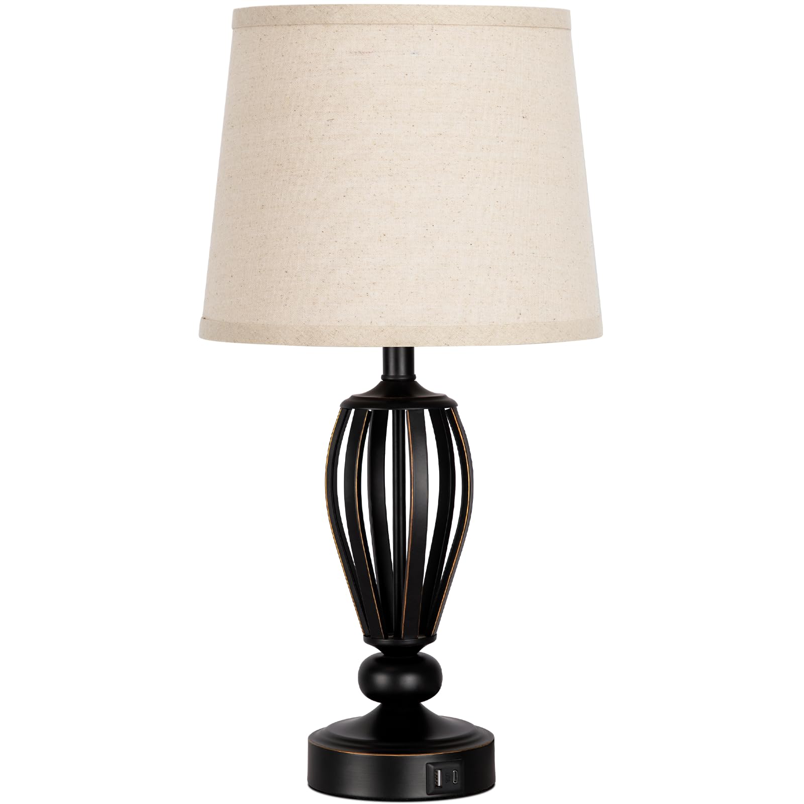 USB Bedside Lamp, 3-Way Dimmable Touch Table Lamp with USB C+A Charging Ports Industrial Table Lamp