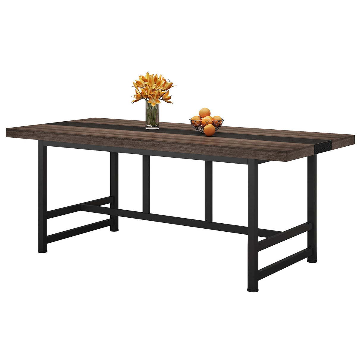 Dining Table for 6-8, 70" Rustic Kitchen Table with Metal Frame