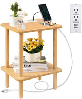 Side Table, End Table with Charging Station, Small Bedside Table Small Side