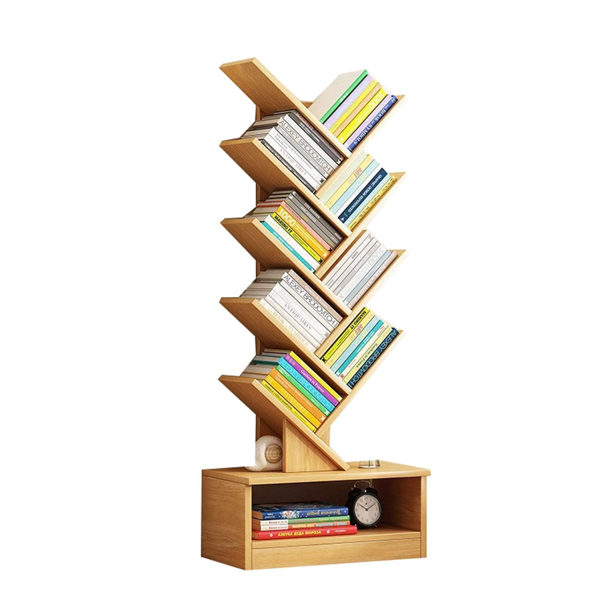 YDkjwjw Freestanding Bookshelf, Tree Bookshelf with Cabinet Industrial Open Bookcase Floor Standing Display Shelves Utility Bookshelves Organizer for Books CDs Plants